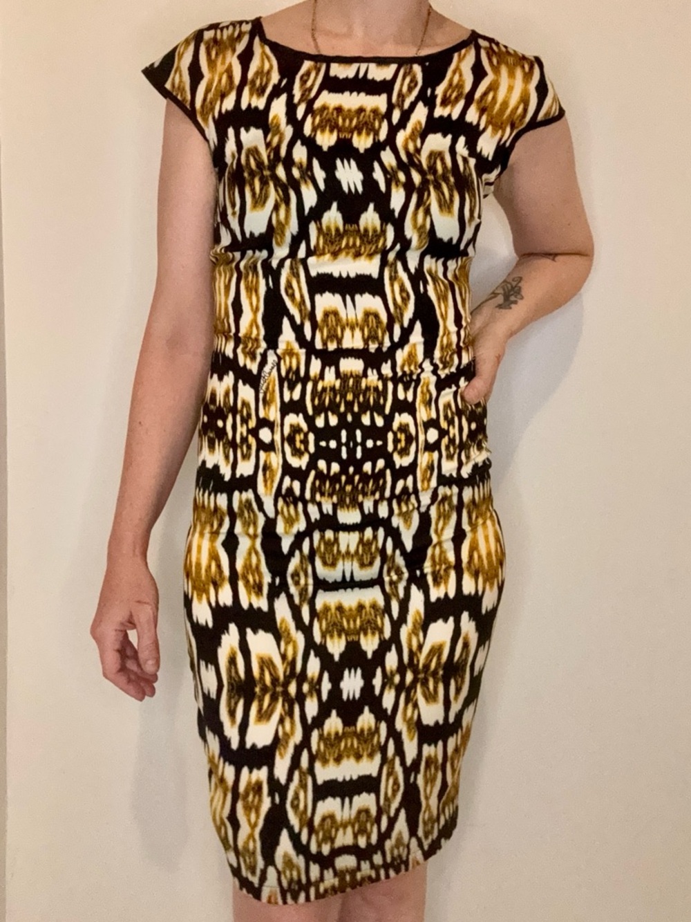 Just Cavalli Abstract Animal Print Cap-Sleeve Midi Dress Sz 40